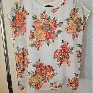Forever 21, size S, off white with shades of red flowers